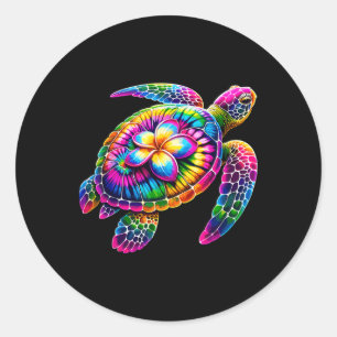 Sticker Rond Tortue de mer hawaïenne Tie-dye Vacances à Hawaï P