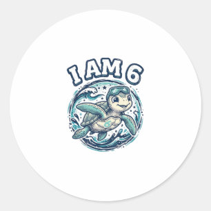 Sticker Rond Tortue de mer mignonne Je suis un anniversaire de