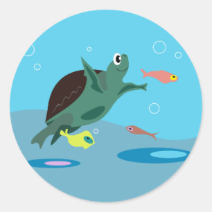 Sticker Rond Tortue de mer mignonne sous l'art marin