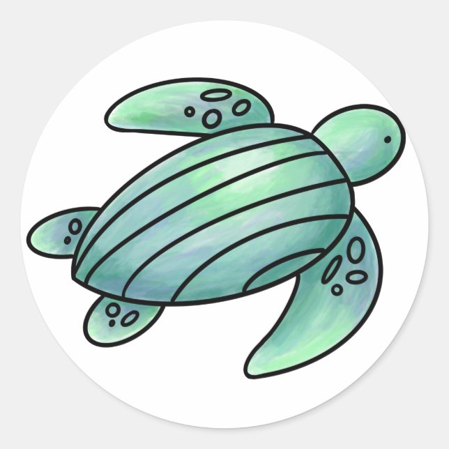 Sticker Rond tortue de mer peinte à l'aquarelle dessin animé bl (Devant)