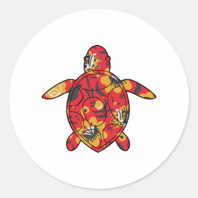 Sticker Rond Tortue de mer rouge floral (Devant)