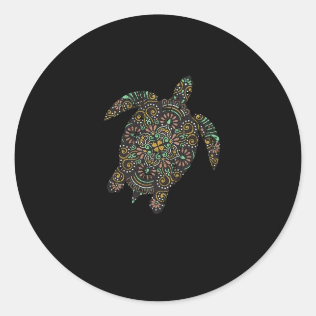 Sticker Rond Tortue de mer tribale hawaïenne (Devant)