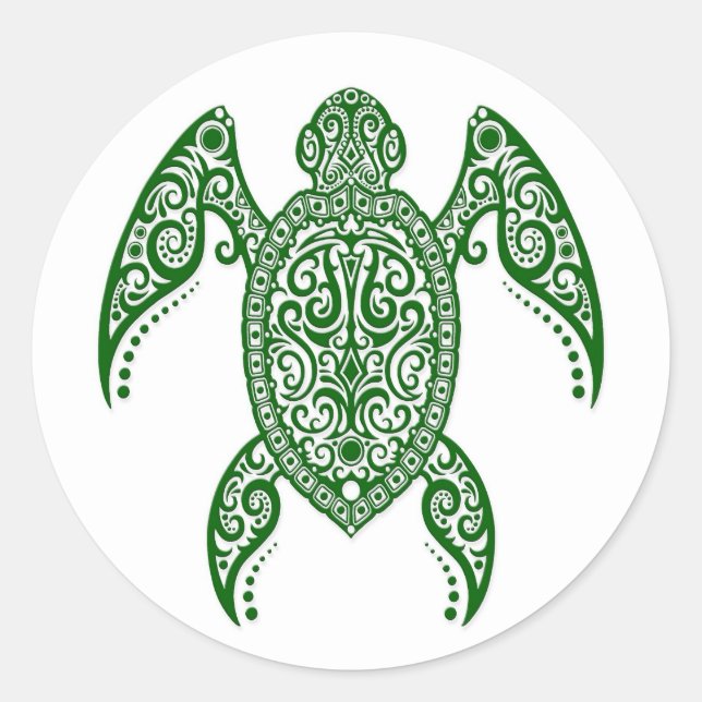 Sticker Rond Tortue de mer verte complexe sur blanc (Devant)
