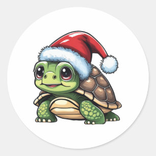 Sticker Rond Tortue de Noël