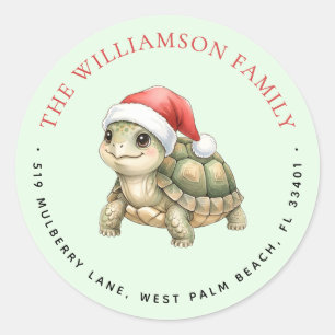 Sticker Rond Tortue de Noël Chapeau de Père Noël Adresse de Ret