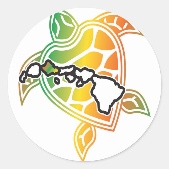 Sticker Rond Tortue de Reggae d'Hawaii (Devant)