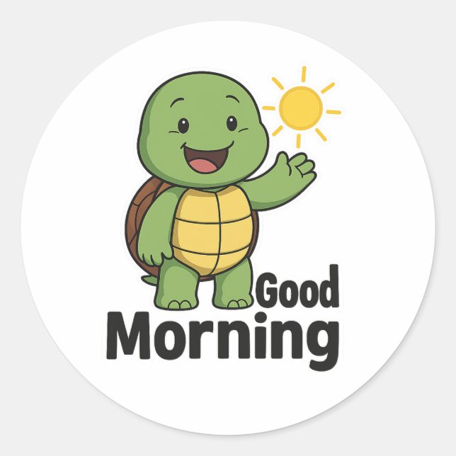 Sticker Rond Tortue disant Bonjour (Devant)
