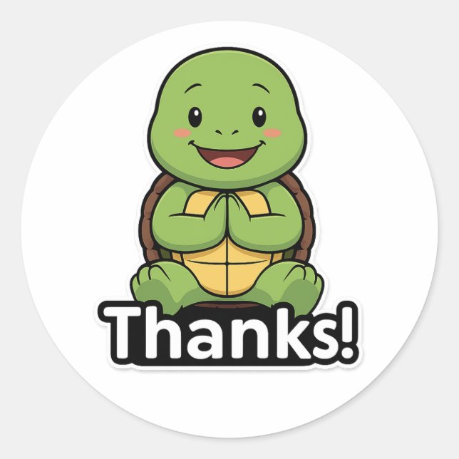 Sticker Rond Tortue disant Merci (Devant)