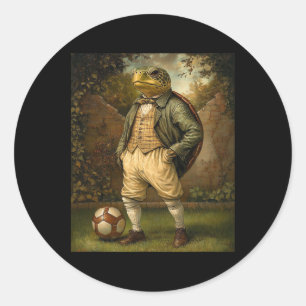 Sticker Rond Tortue drôle jouant au football Graphique Tortue b