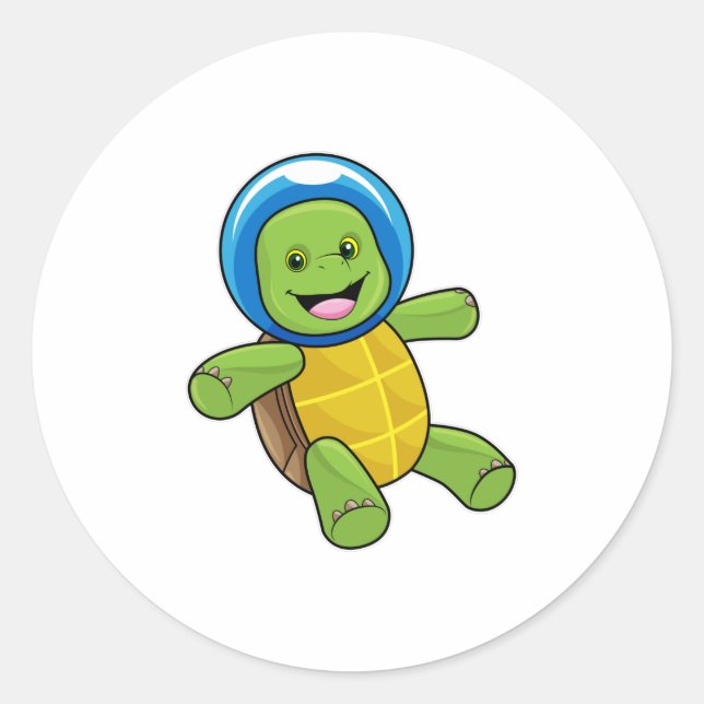 Sticker Rond Tortue en astronaute avec boule de verre (Devant)