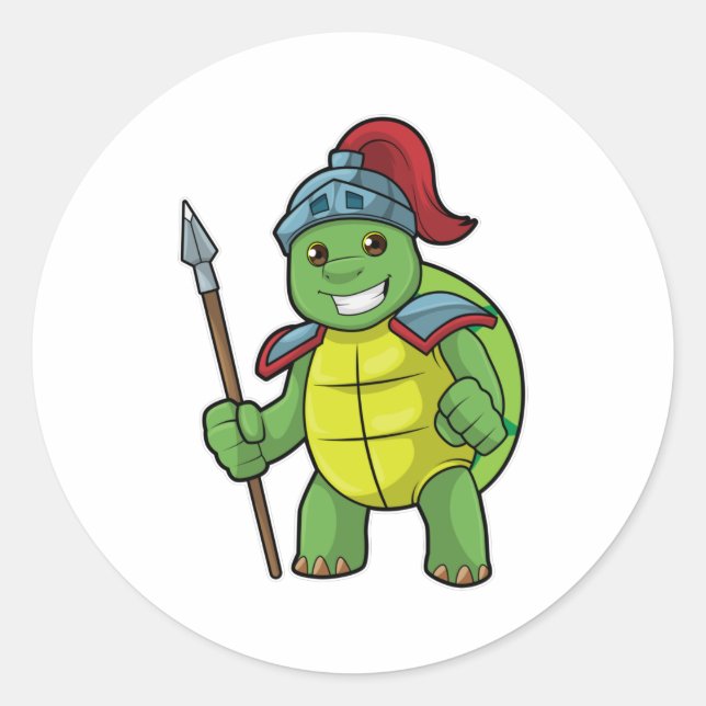 Sticker Rond Tortue en guerrier avec Spear & Helmet (Devant)