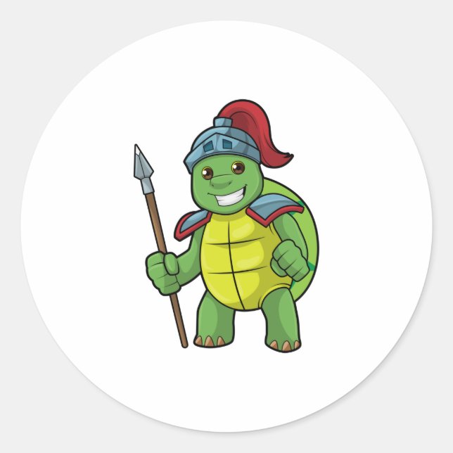 Sticker Rond Tortue en guerrier avec Spear & Helmet (Devant)