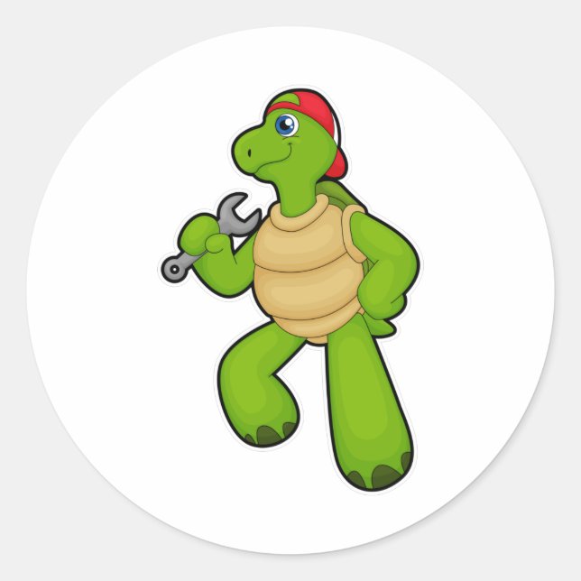 Sticker Rond Tortue en mécanique avec clé et Casquette (Devant)
