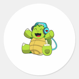 Sticker Rond Tortue en musique avec casque