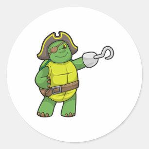 Sticker Rond Tortue en pirate avec patchs main et oeil