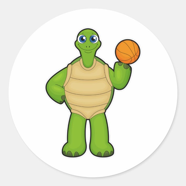 Sticker Rond Tortue en tant que joueur de basket-ball avec bask (Devant)