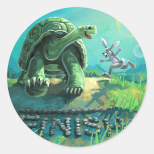 Sticker Rond Tortue et l'art de lièvres