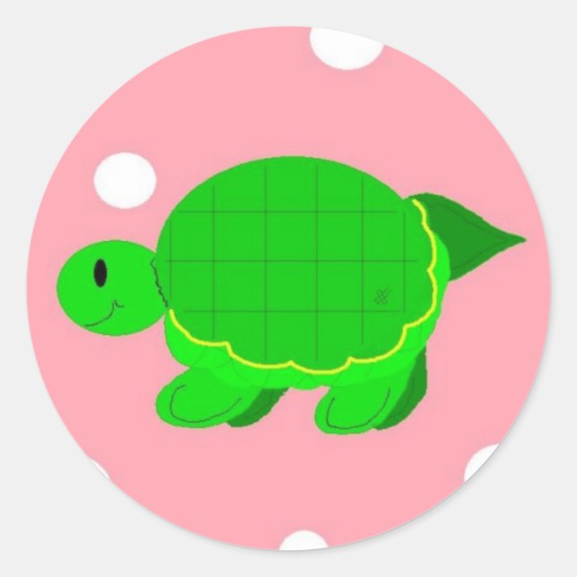 Sticker Rond Tortue Fantaisiste Points Roses (Devant)