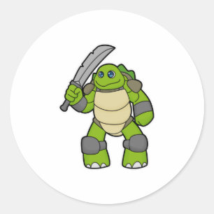 Sticker Rond Tortue guerrière avec épée