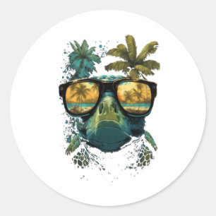 Sticker Rond Tortue Hawaï Tortue de mer Hawaii Beach Palm