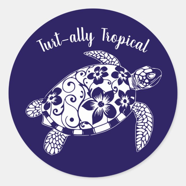 Sticker Rond Tortue hawaïenne - Tropical-Blue (Devant)