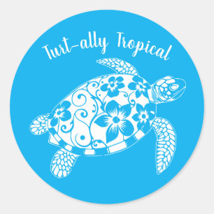 Sticker Rond Tortue hawaïenne - Tropical-Blue