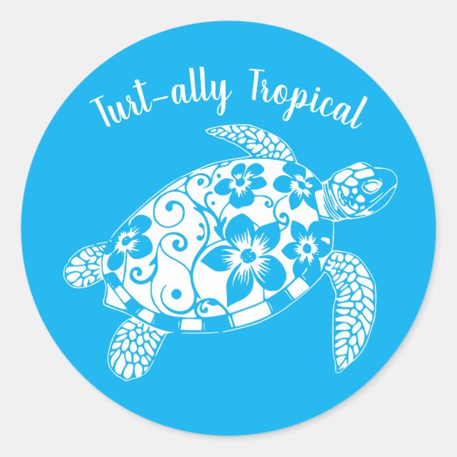 Sticker Rond Tortue hawaïenne - Tropical-Blue (Devant)
