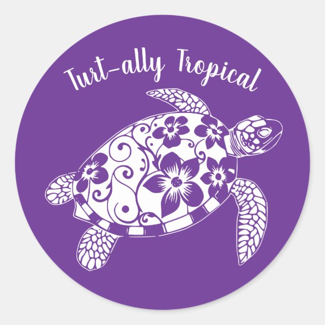 Sticker Rond Tortue hawaïenne - Tropical-violet (Devant)
