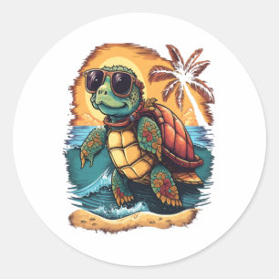 Sticker Rond Tortue Hawaiian Sea Turtles Hawaii Tropical Beach