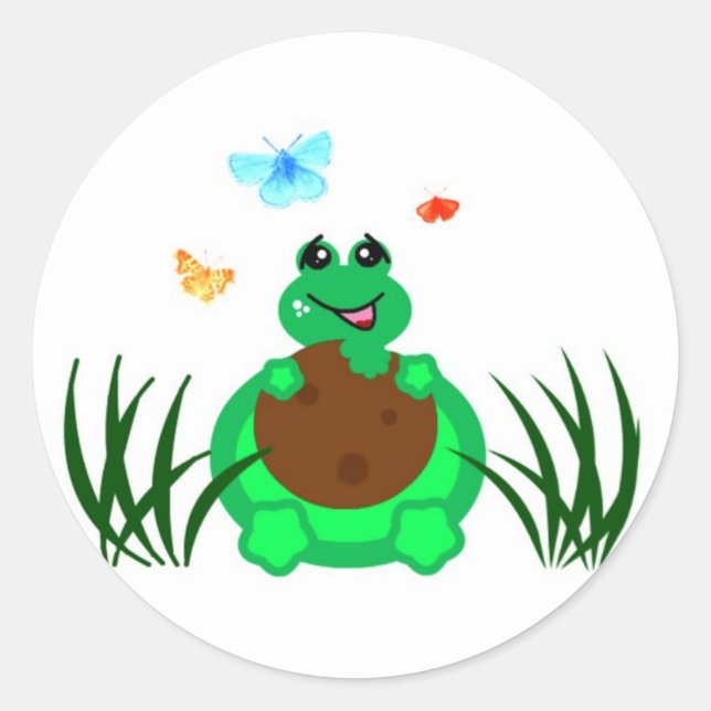 Sticker Rond Tortue Manger un biscuit (Devant)