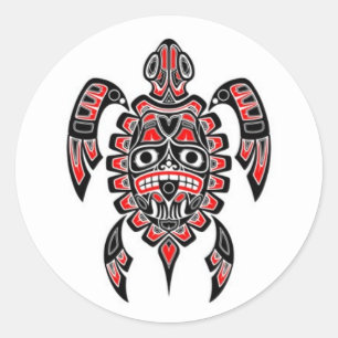 Sticker Rond Tortue marine de l'esprit haïda rouge et noire