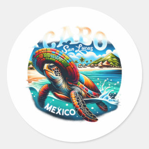 Sticker Rond Tortue Mexique Cabo San Lucas Mexique Famille Vaca