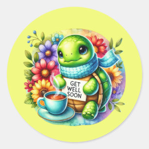 Sticker Rond Tortue mignonne pour un prompt rétablissement
