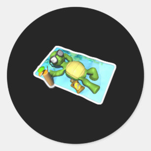 Sticker Rond tortue mignonne qui bronze au soleil