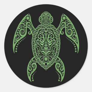 Sticker Rond Tortue noire et verte