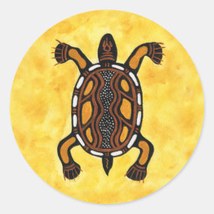 Sticker Rond Tortue - Peinture artistique autochtone