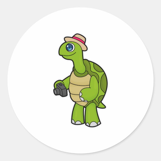 Sticker Rond Tortue photographe avec caméra (Devant)