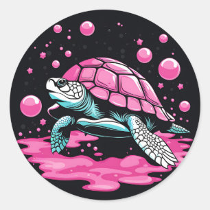 Sticker Rond Tortue rose Bubblegum