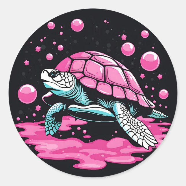 Sticker Rond Tortue rose Bubblegum (Devant)