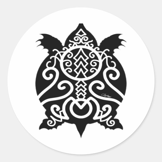 Sticker Rond Tortue Snapper Silhouette Noire (Devant)