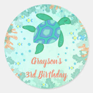 Sticker Rond Tortue sous la mer Anniversaire