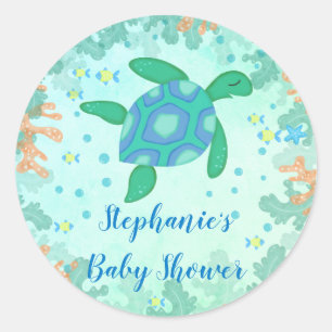 Sticker Rond Tortue sous le baby shower de mer