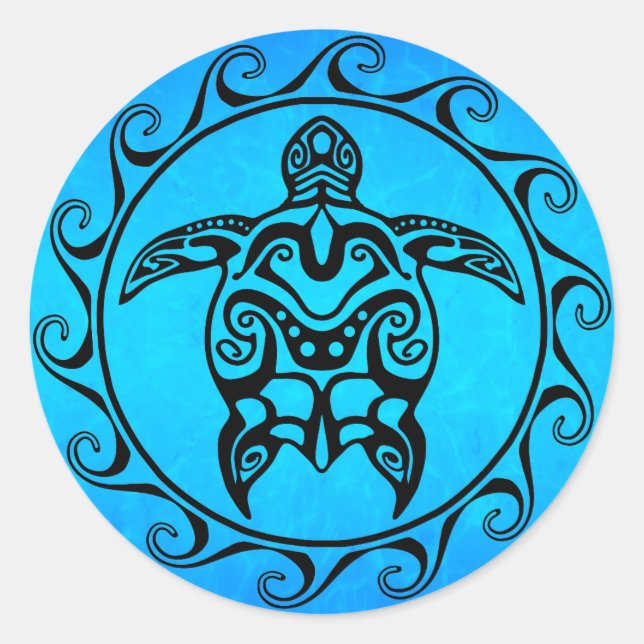 Sticker Rond Tortue tribale noire (Devant)