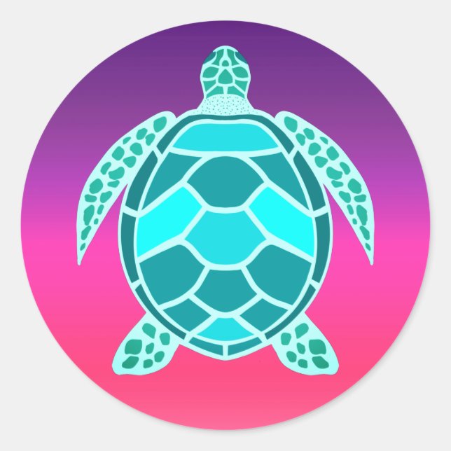 Sticker Rond Tortue turquoise bleu vert turquoise (Devant)