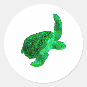 Sticker Rond Tortue verte