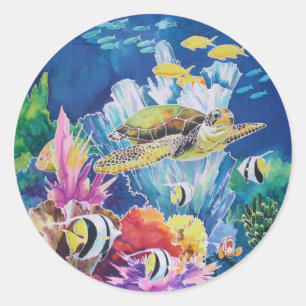 Sticker Rond Tortue verte de mer