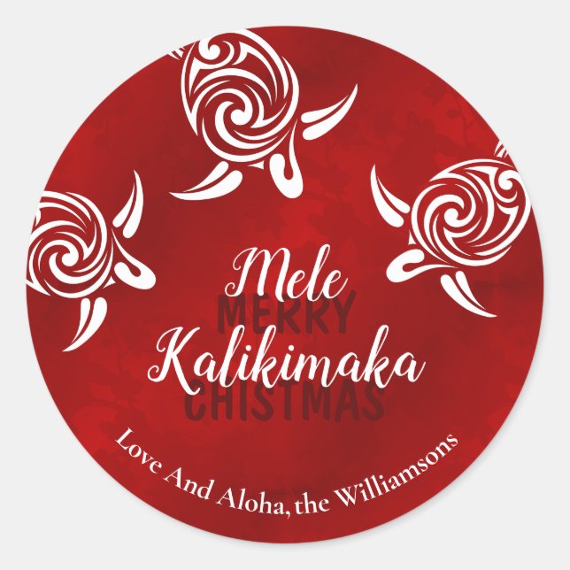 Sticker Rond Tortues blanches rouge | Mele Kalikimaka | Personn (Devant)