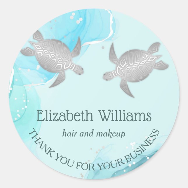 Sticker Rond Tortues bleues argentées côtières (Devant)
