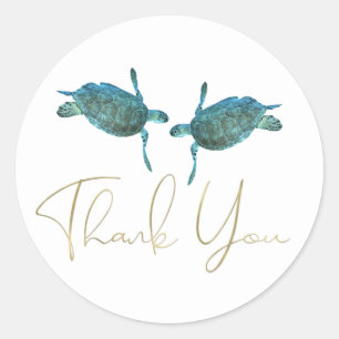 Sticker Rond Tortues de mer bleu sarcelle élégant mariage sur l