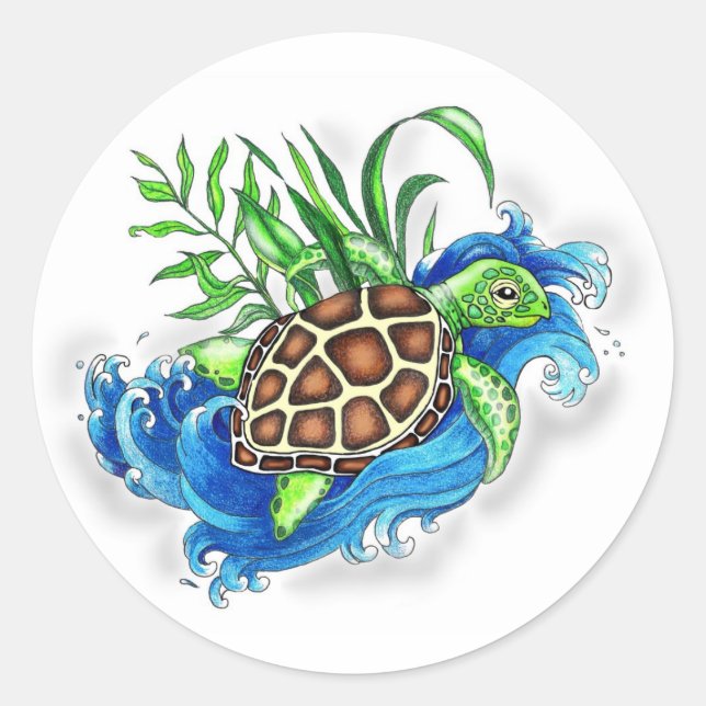Sticker Rond Tortues de mer tropicales (Devant)